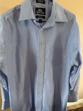 Stafford Blue and White Pinstripe Fitted Dress Shirt